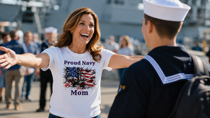 Personalized Proud Navy Family Shirt – Anchor American Flag Military Tee for Mom, Dad, Wife, Husband, Sister or Brother