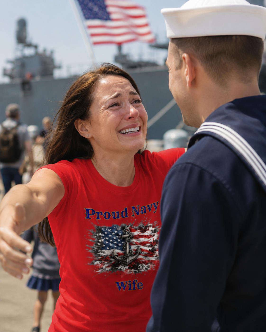 Personalized Proud Navy Family Shirt – Anchor American Flag Military Tee for Mom, Dad, Wife, Husband, Sister or Brother