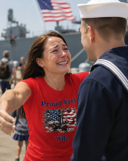 Personalized Proud Navy Family Shirt – Anchor American Flag Military Tee for Mom, Dad, Wife, Husband, Sister or Brother