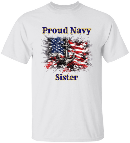Personalized Proud Navy Family Shirt – Anchor American Flag Military Tee for Mom, Dad, Wife, Husband, Sister or Brother